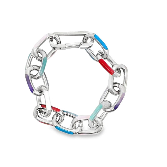 Chunky Multicolor Enamel Paperclip Link Bracelet