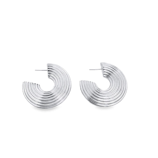Ribbed Disc Hoop Earrings