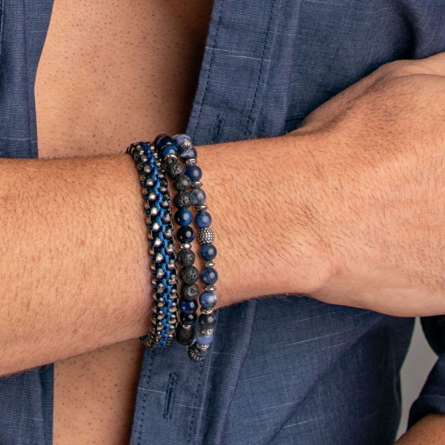 Antique Finish Box Chain with Blue Wax Cord Bracelet