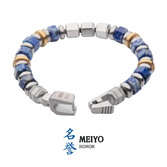 Men's Mokume Gane and Lapis Lazuli Beads Bushido Virtue Bracelet 8mm- MEIYO: Honor