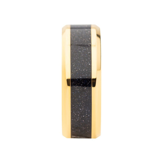 Gold Genuine Blue Sandstone Inlay Ring