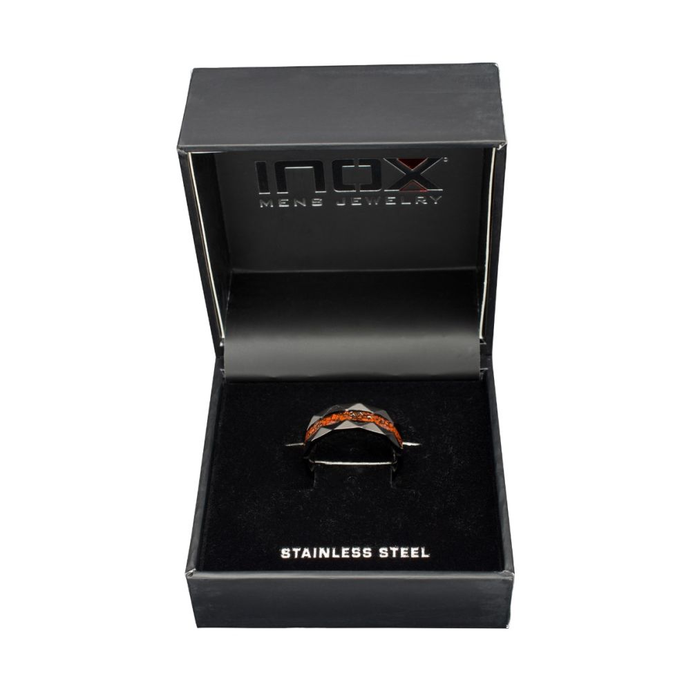 Men's Black with Red Dinosaur Bone Inlay Ring