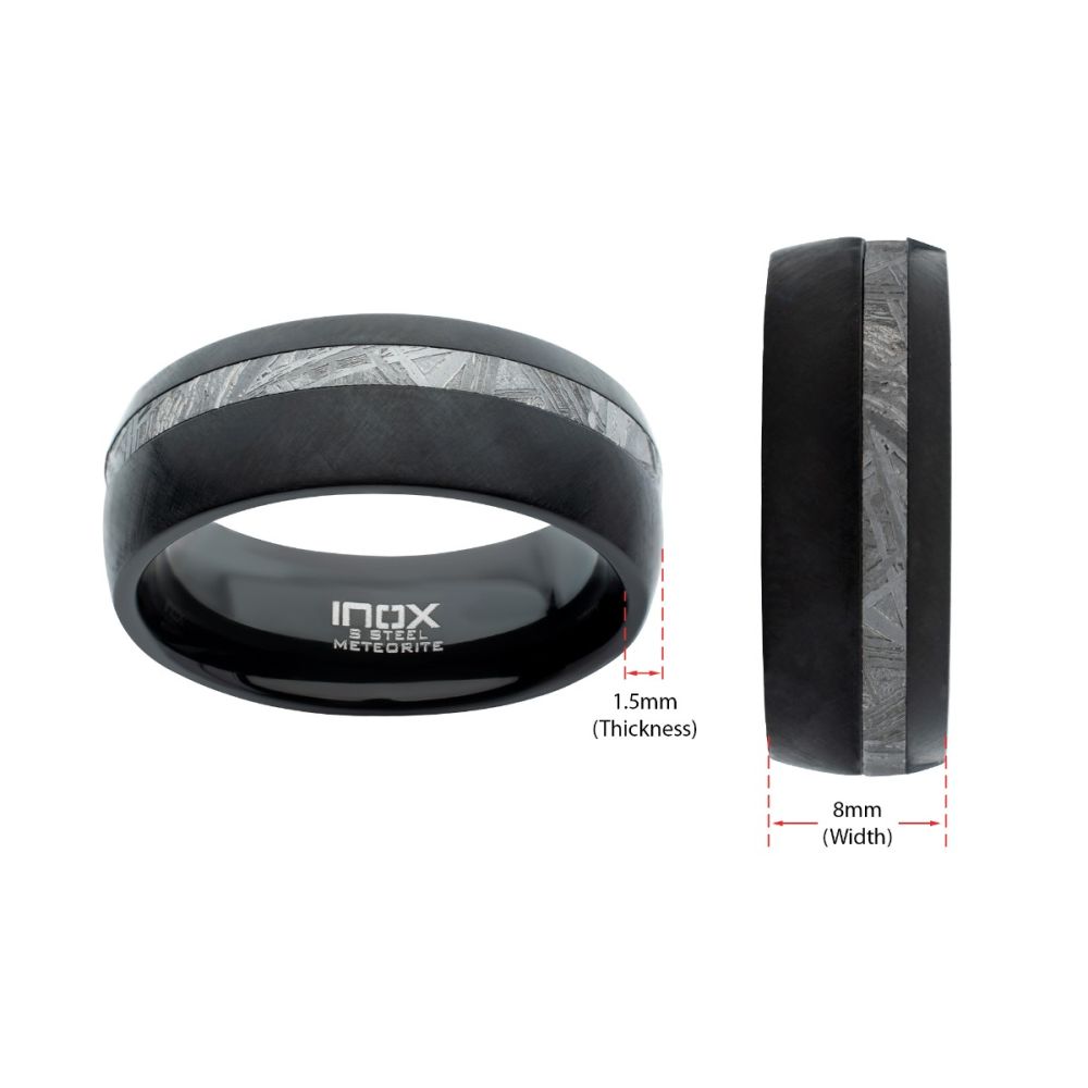 Men's Black Meteorite Inlay Ring - 8mm