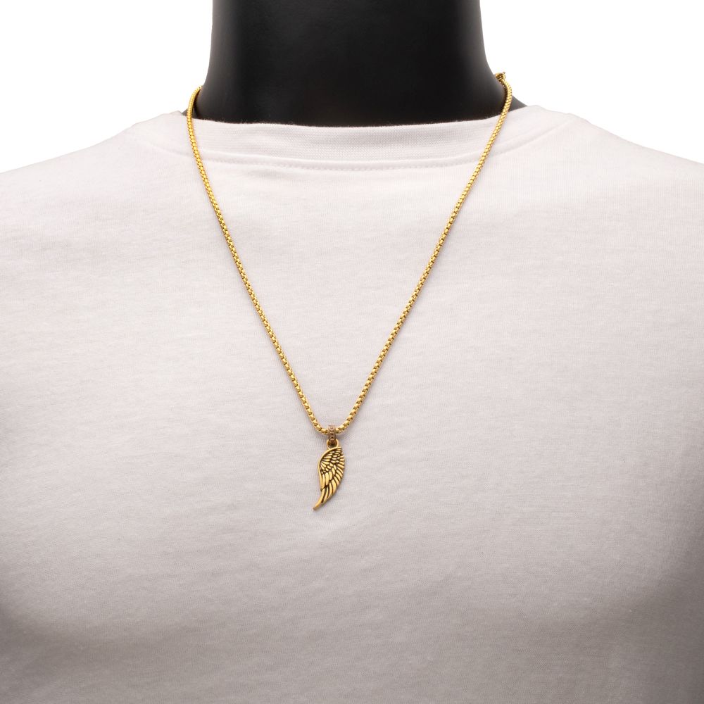 Men's Gold Phoenix Pendant with Brown Glint of Black Sapphire Bail - 22"