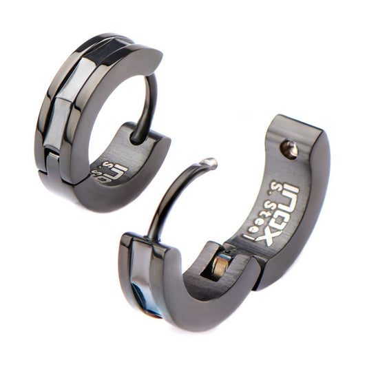 Men's Black-Prong Set Round Black CZ Huggie Earrings