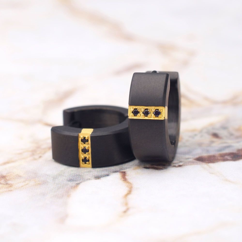 MEN'S Black Matte Finish Kraken Huggie Earrings with 1mm Geniune Black Sapphire Gem