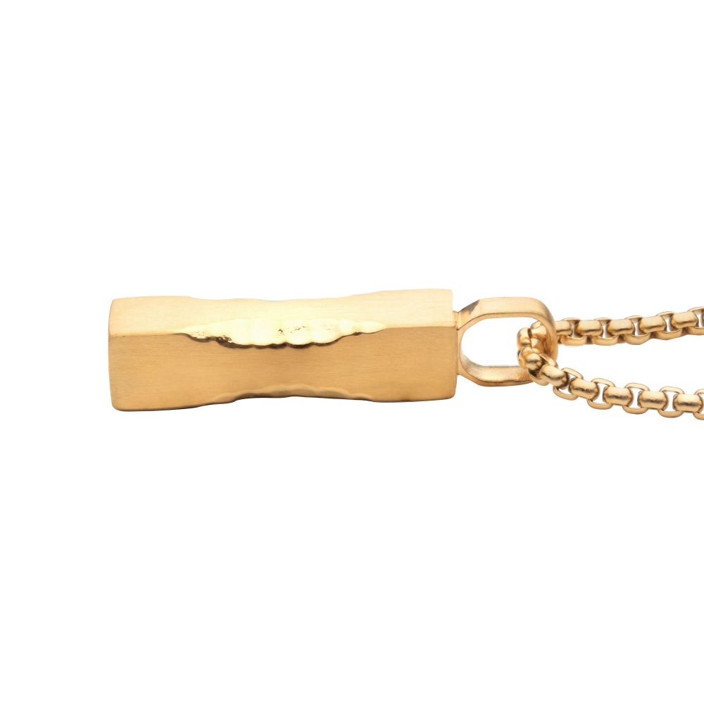Men's Matte 18Kt Gold IP 35mm Chiseled Engravable Drop Pendant with 22" long box chain.