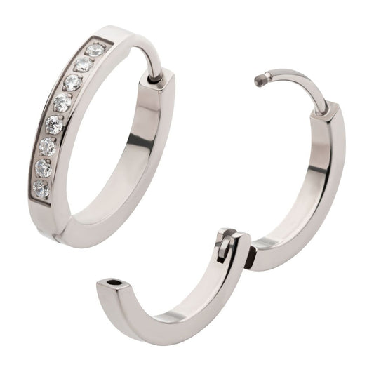 Men's Titanium Clear CZ Hinged Huggie Earrings