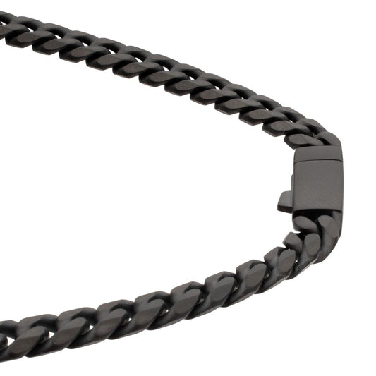Men's Black Titanium Matte Finish Diamond Cut Cuban Chain Necklace - 8mm
