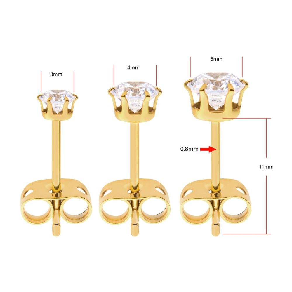 20g 24Kt Gold IP Titanium Post and Butterfly Back with 6-Prong Gem Stud Earrings