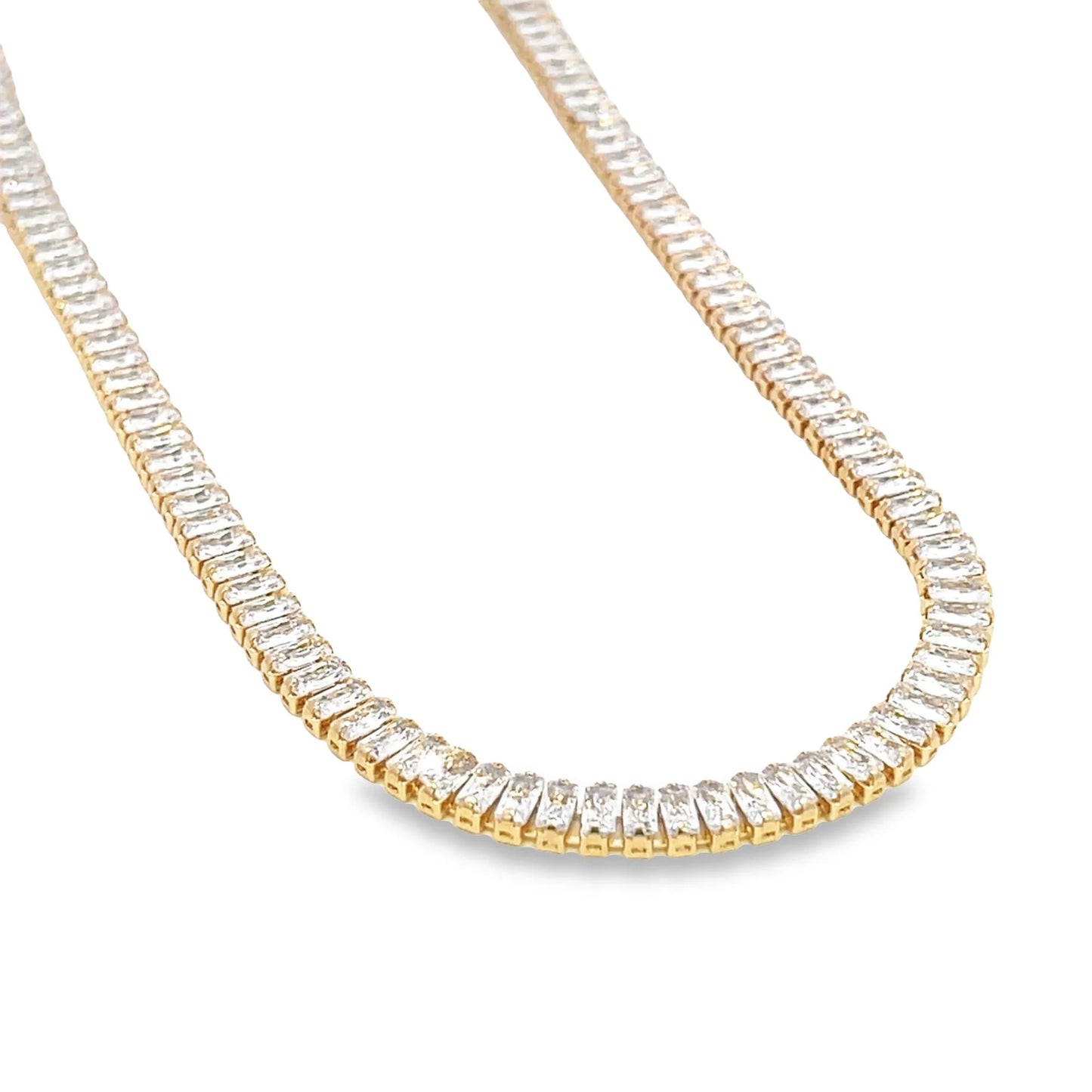 Baguette Tennis Necklace - Double Clasp  -15" 5mm