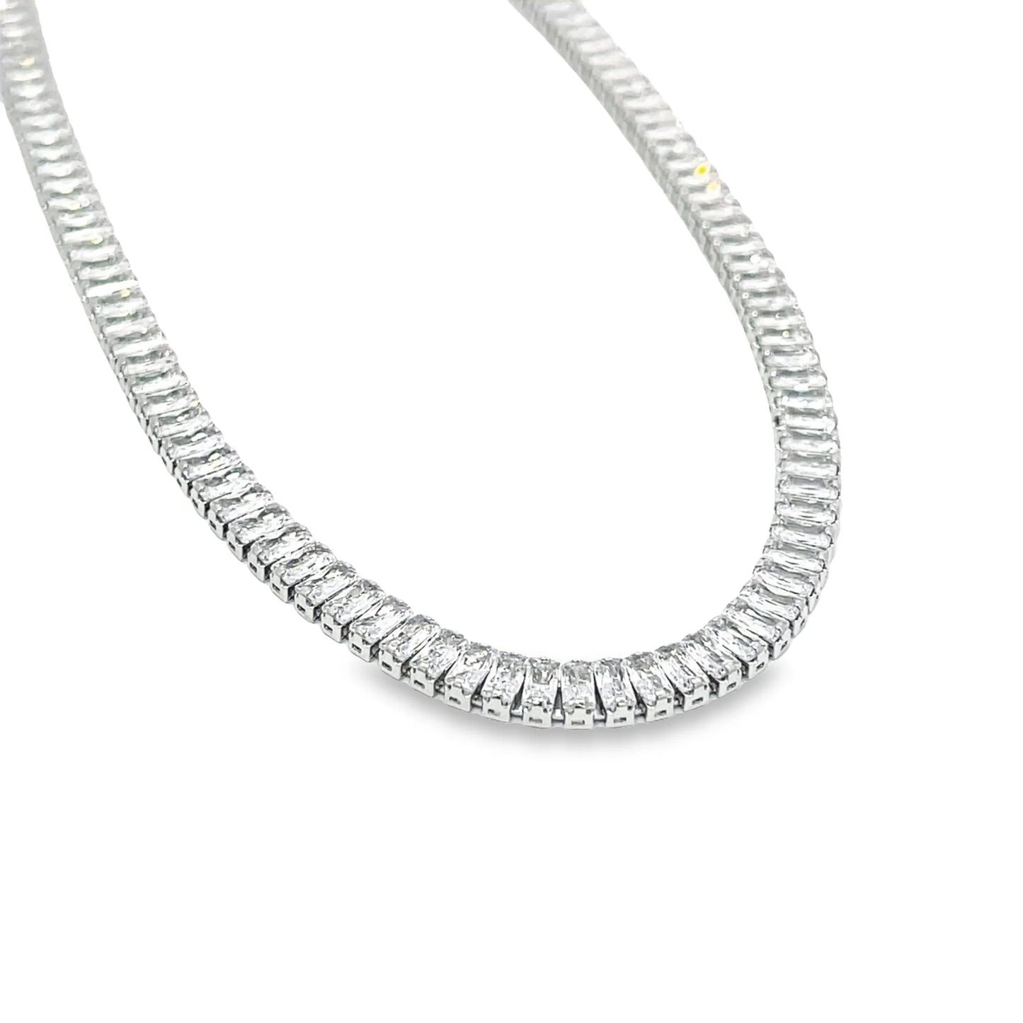 Baguette Tennis Necklace - Double Clasp  -15" 5mm