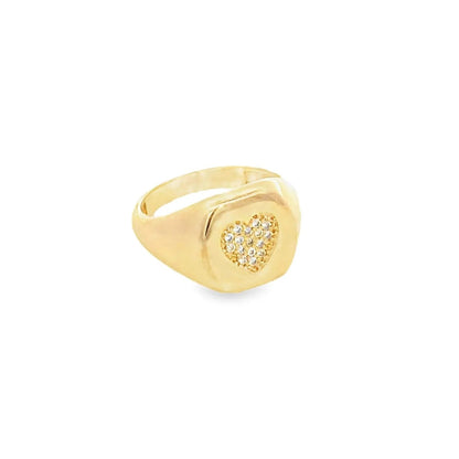Gold Heart Pave Signet Ring