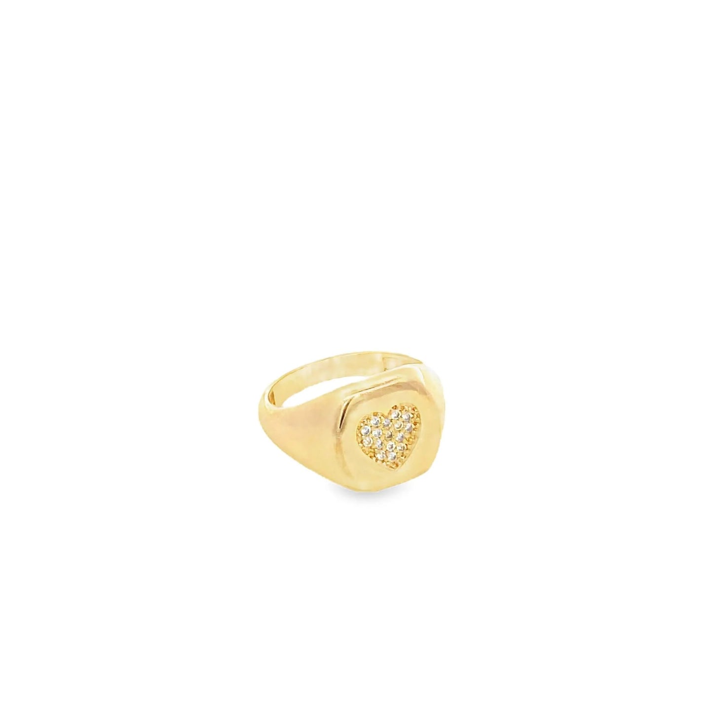 Gold Heart Pave Signet Ring