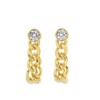 Curb Chain Drop Diamond Earrings-7mm