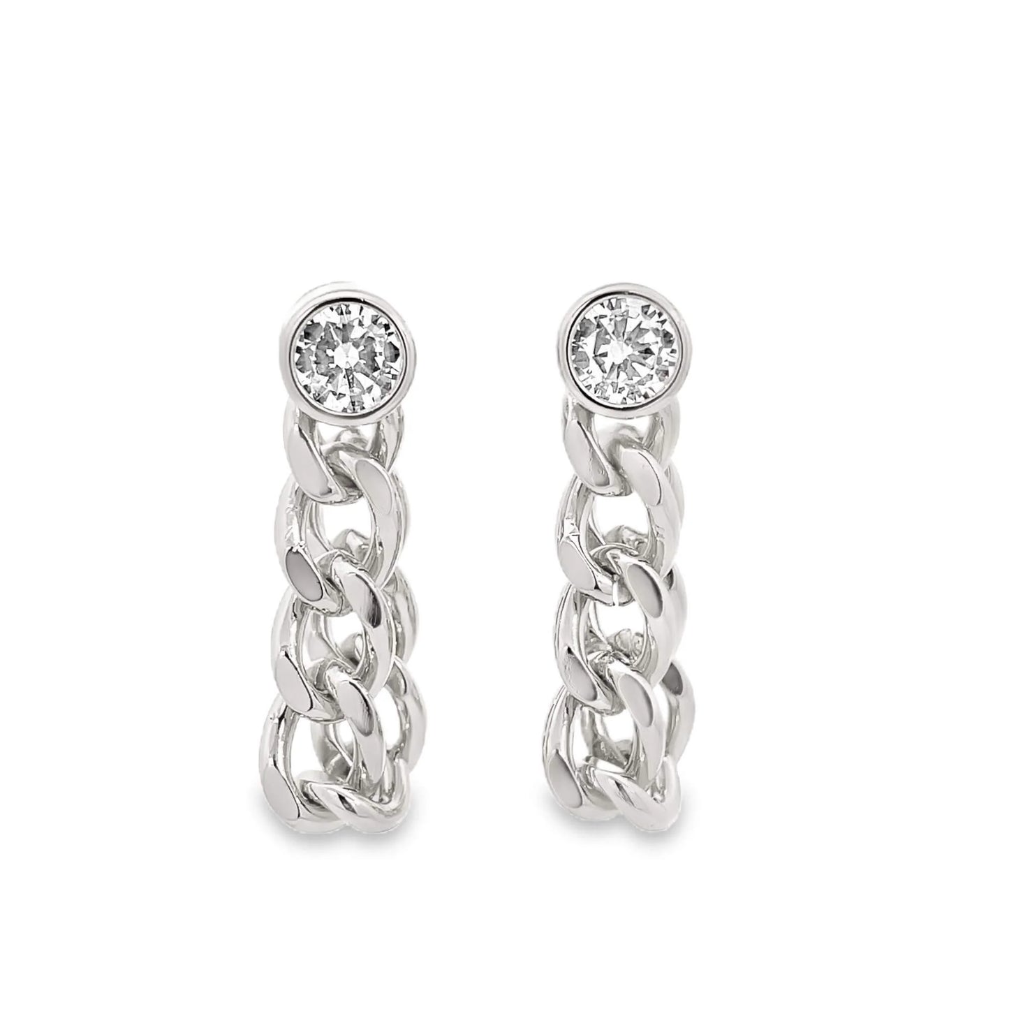 Curb Chain Drop Diamond Earrings-7mm