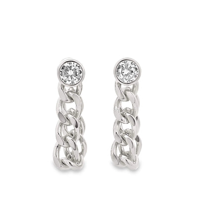 Curb Chain Drop Diamond Earrings-7mm