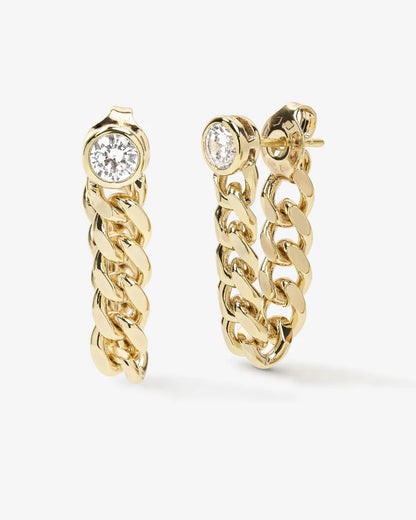 Curb Chain Drop Diamond Earrings-7mm