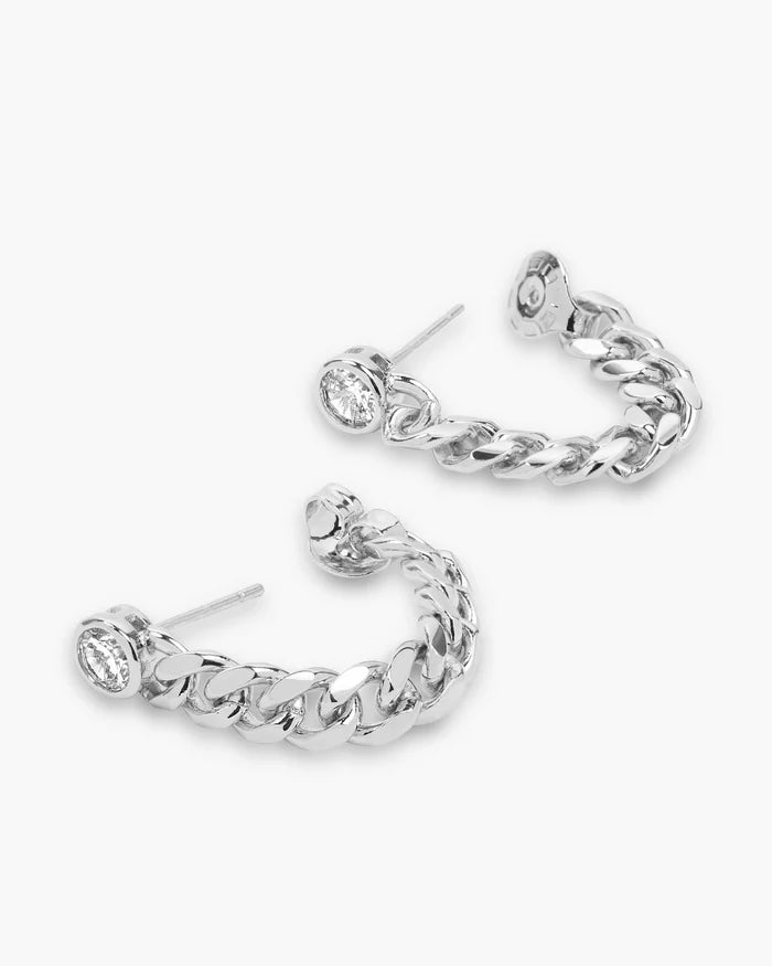 Curb Chain Drop Diamond Earrings-7mm