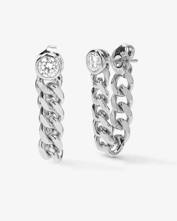 Curb Chain Drop Diamond Earrings-7mm