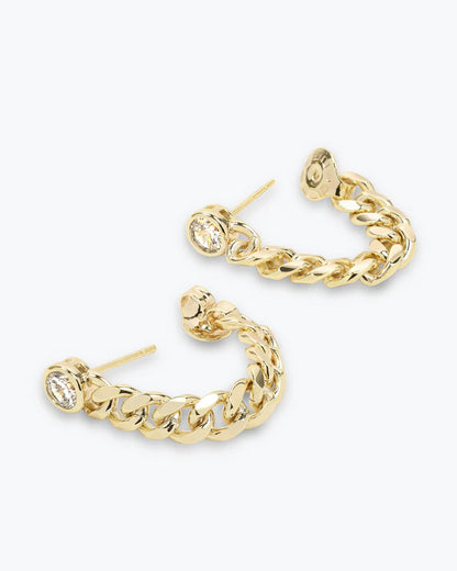 Curb Chain Drop Diamond Earrings-7mm