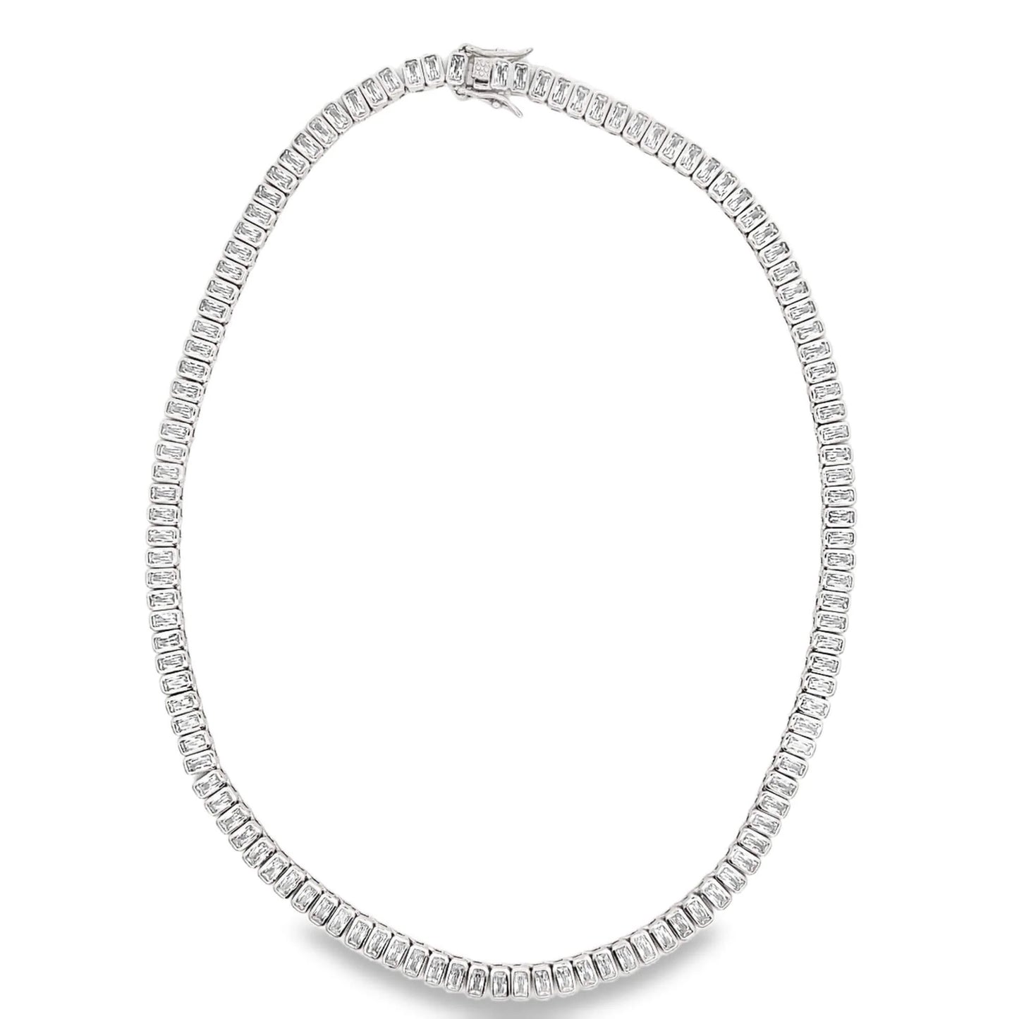 Baguette Tennis Necklace - Double Clasp  -15" 5mm