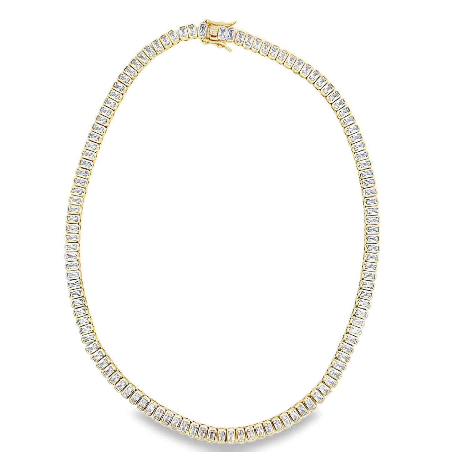 Baguette Tennis Necklace - Double Clasp  -15" 5mm