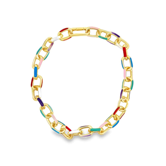 Chunky Multicolor Enamel Paperclip Link Necklace