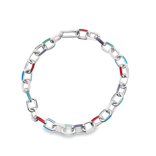 Chunky Multicolor Enamel Paperclip Link Necklace