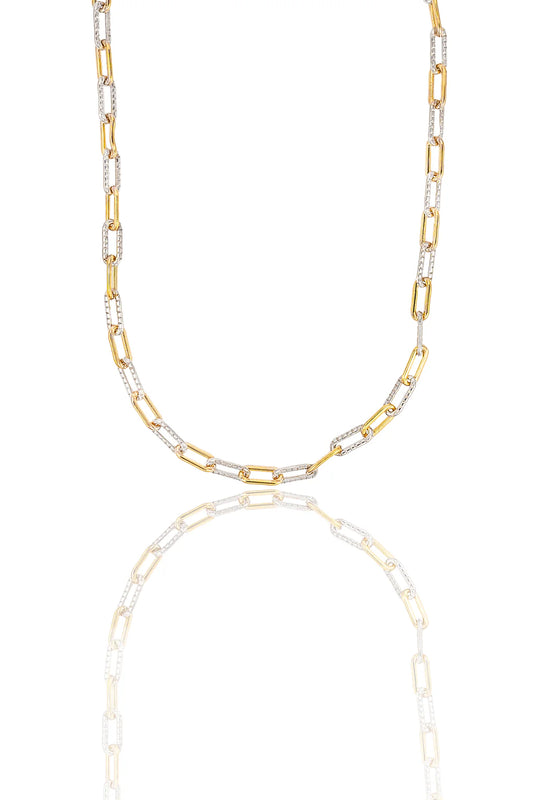 Two Tone Textured Paperclip Necklace