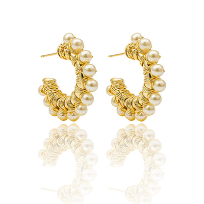 Pearl Interlaced C-Hoop Earrings