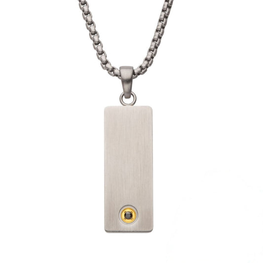 Men's  Black Sapphire Gem on Matte Finish Steel Engravable Vulcan Dog Tag  Pendant - 1.6mm