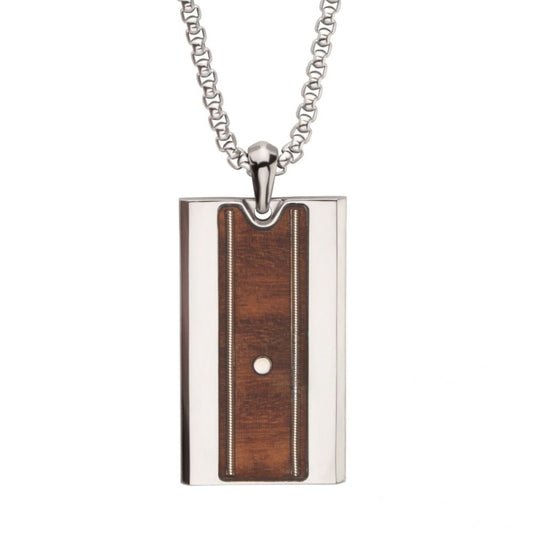 Mens  Titanium & Whiskey Barrel Wood Inlay with Embedded Guitar String Pendant