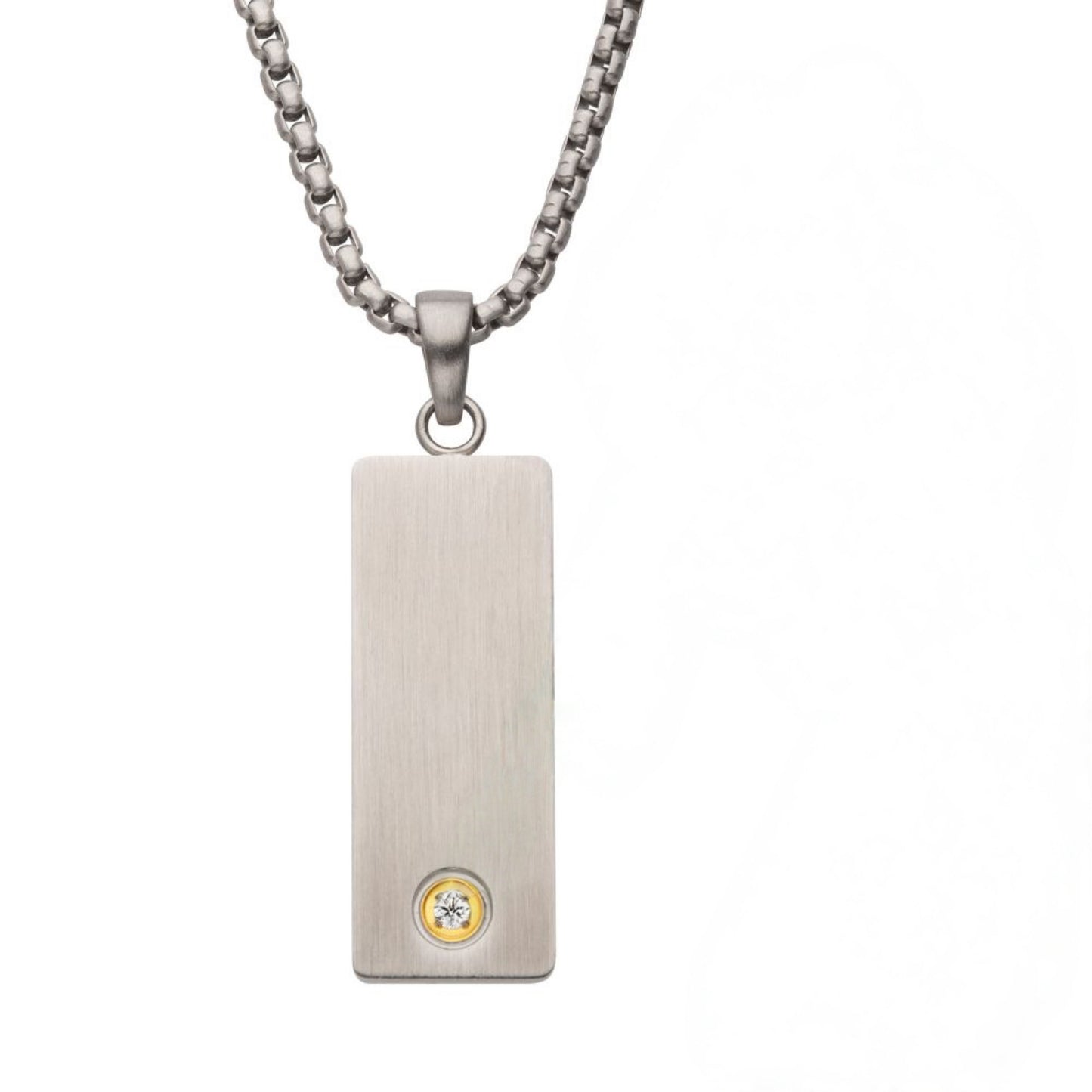 Men's Clear Lab-Grown Diamond on Matte Finish Steel Engravable Vulcan Compact Dog Tag  Pendant - 1.6mm