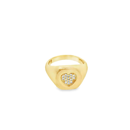 Gold Heart Pave Signet Ring