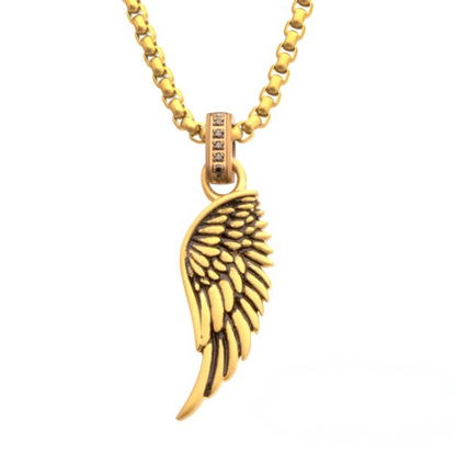 Men's Gold Phoenix Pendant with Brown Glint of Black Sapphire Bail - 22"