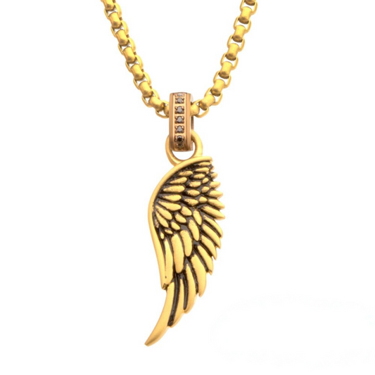 Men's Gold Phoenix Pendant with Brown Glint of Black Sapphire Bail - 22"
