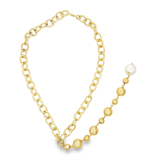 Oval Cable Link Bead and Pearl Lariat Necklace-Womens