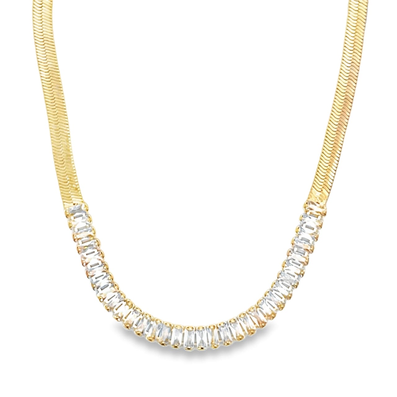 Women's Herringbone Baguette Diamond Necklace - 14"