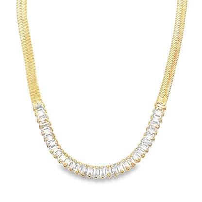 Women's Herringbone Baguette Diamond Necklace - 14"