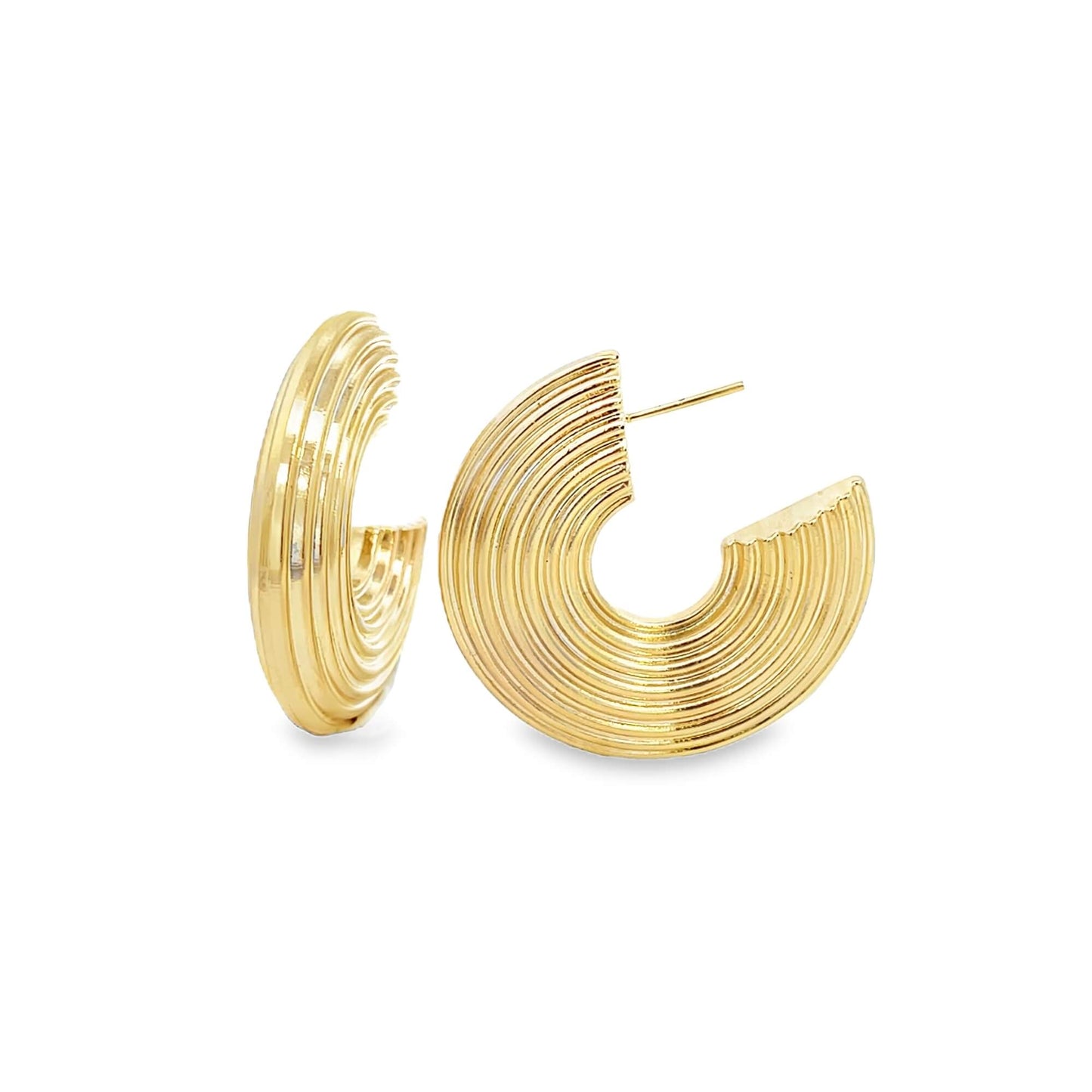 Ribbed Disc Hoop Earrings