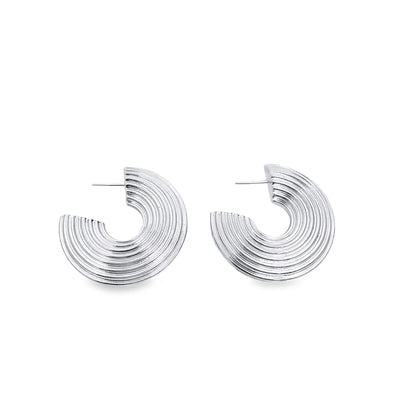 Ribbed Disc Hoop Earrings