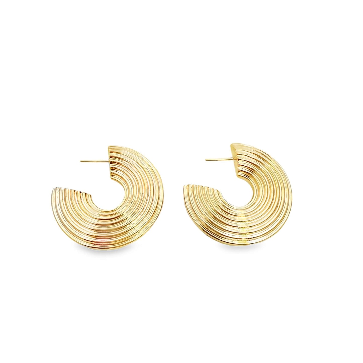 Ribbed Disc Hoop Earrings