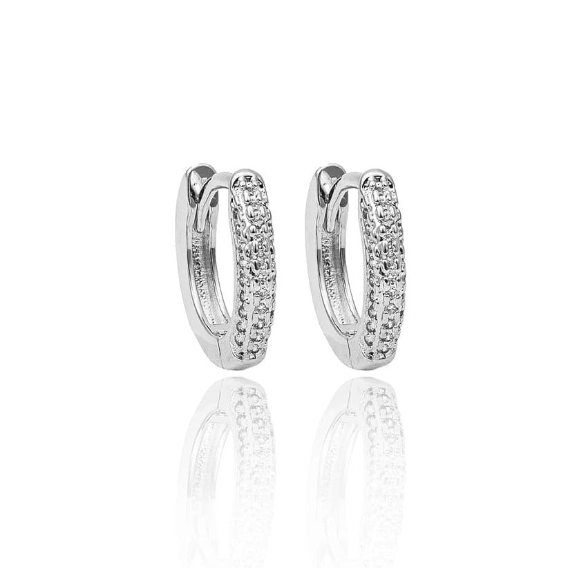 Slim Round Pave Diamond Tennis Huggie Earrings
