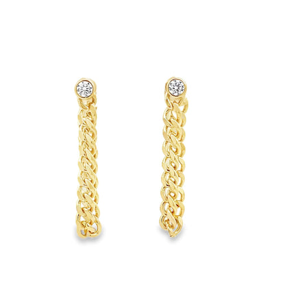 Curb Chain Drop Diamond Earrings - 4mm