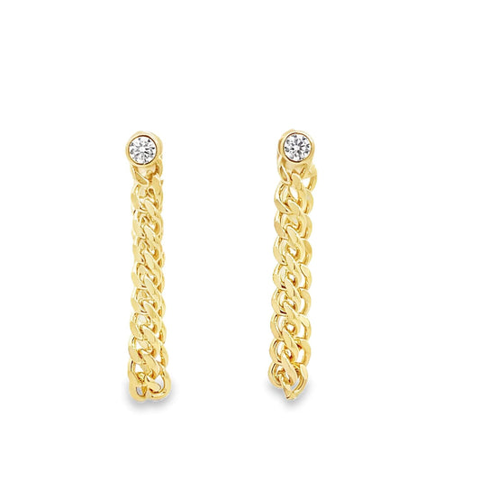 Curb Chain Drop Diamond Earrings - 4mm