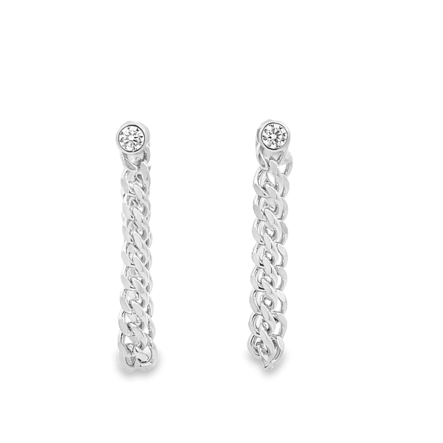Curb Chain Drop Diamond Earrings - 4mm