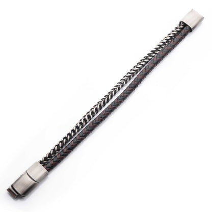 Men's Multi Strand Leather and Foxtail Chain Stacking Duo Bracelet