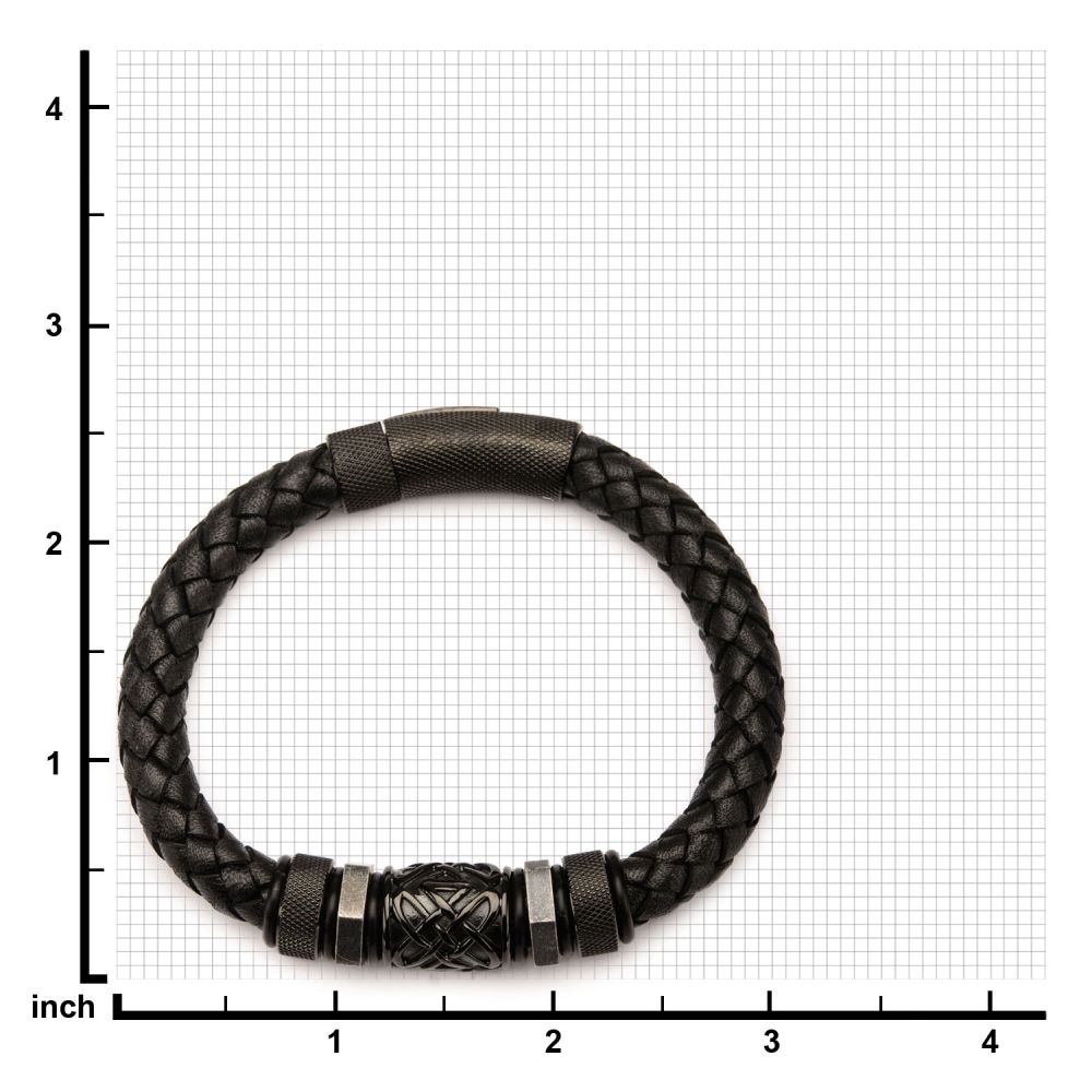 Men's Black Braided Full Grain Cowhide Leather Bracelet