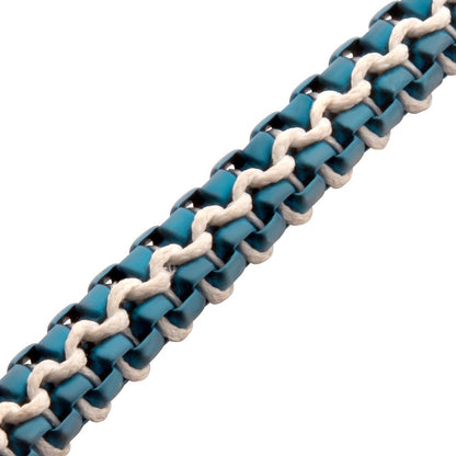 Matte Finish Blue IP Stainless Steel Box Chain with White Wax Cord Bracelet